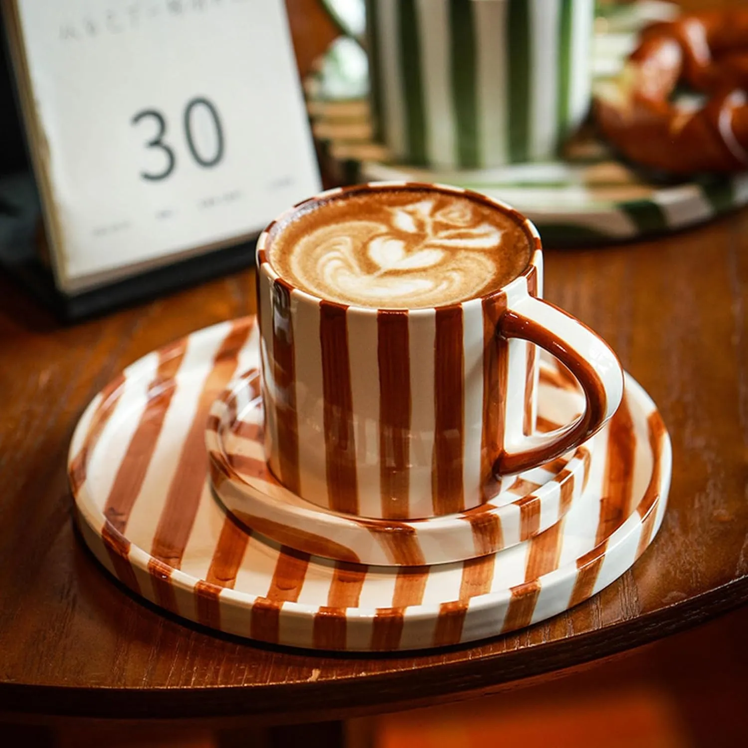 Espresso Cups Ceramic Coffee Mug Series European Striped Dot Coffee Cup and Saucer Mug Cake Plate Afternoon Tea Set Tea Cup and Saucer,B