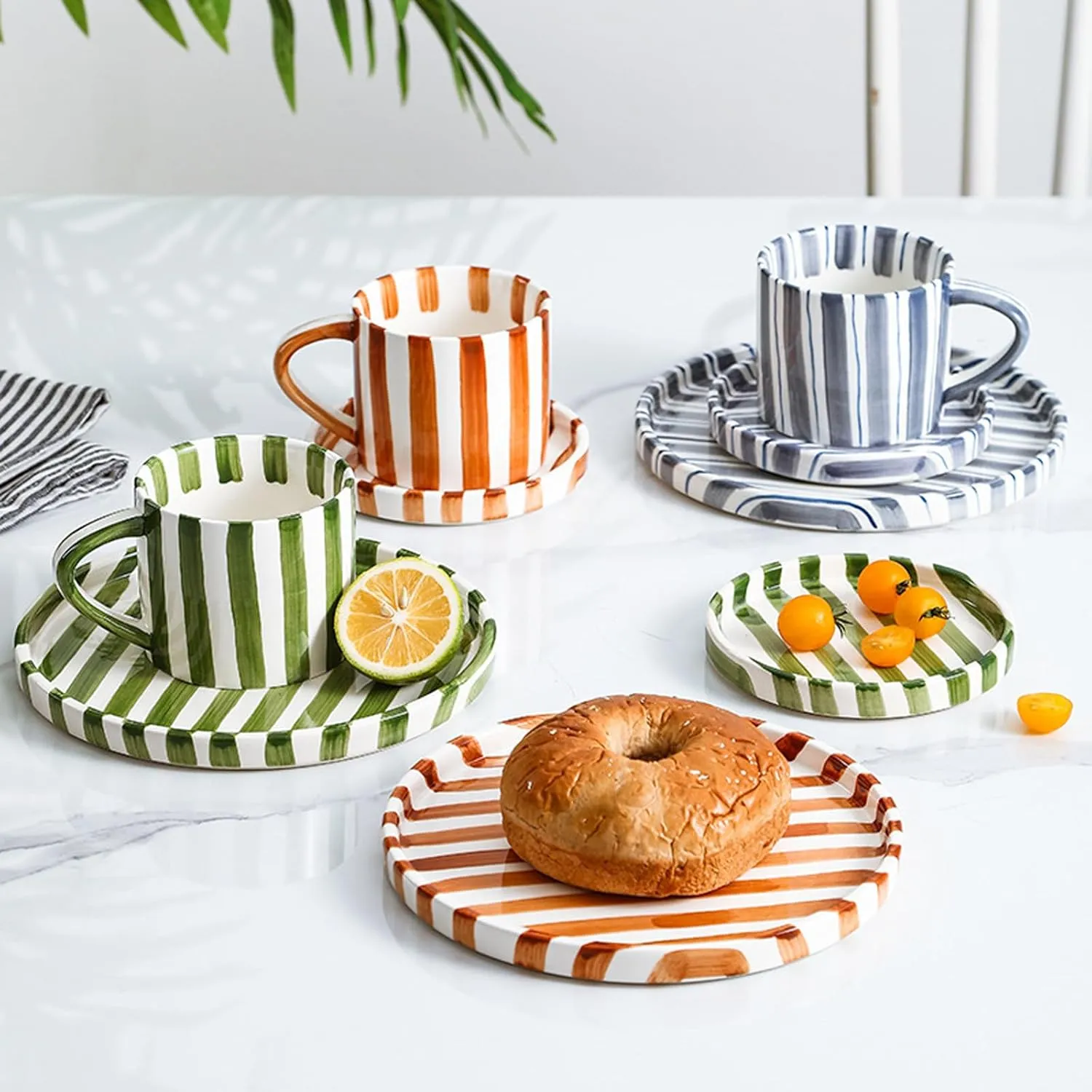 Espresso Cups Ceramic Coffee Mug Series European Striped Dot Coffee Cup and Saucer Mug Cake Plate Afternoon Tea Set Tea Cup and Saucer,B