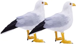 Etistta 2PCS Realistic Seagull Life Like Feathered Sea Gull Handmade 10 inch Fake Seagulls Birds for Home Decorations Garden Nautical Decor
