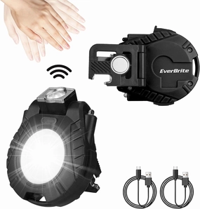 EverBrite COB Keychain Work Light, 2 Pack Rechargeable Keychain Light with Sensor Mode, Mini Magnetic Key Chain Light with 180° Rotatable Bracket, Bottle Opener, Clip - for Hiking, Camping, 6 Modes