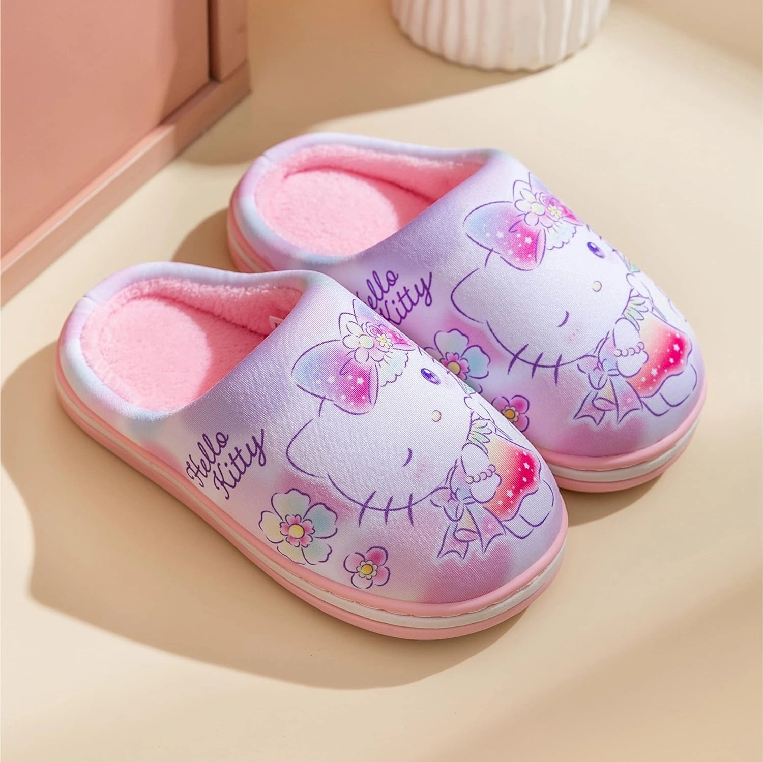 Everyday Delights Hello Kitty Flowers Plush Slippers for Girls Kids Children