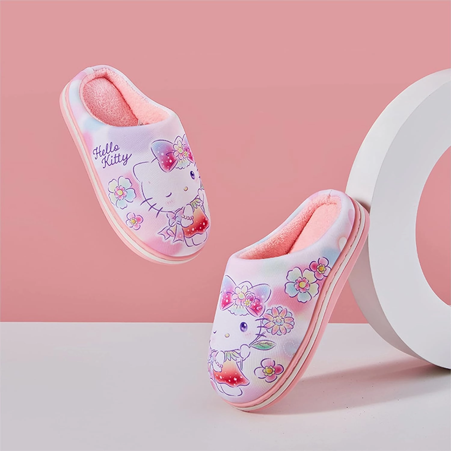 Everyday Delights Hello Kitty Flowers Plush Slippers for Girls Kids Children