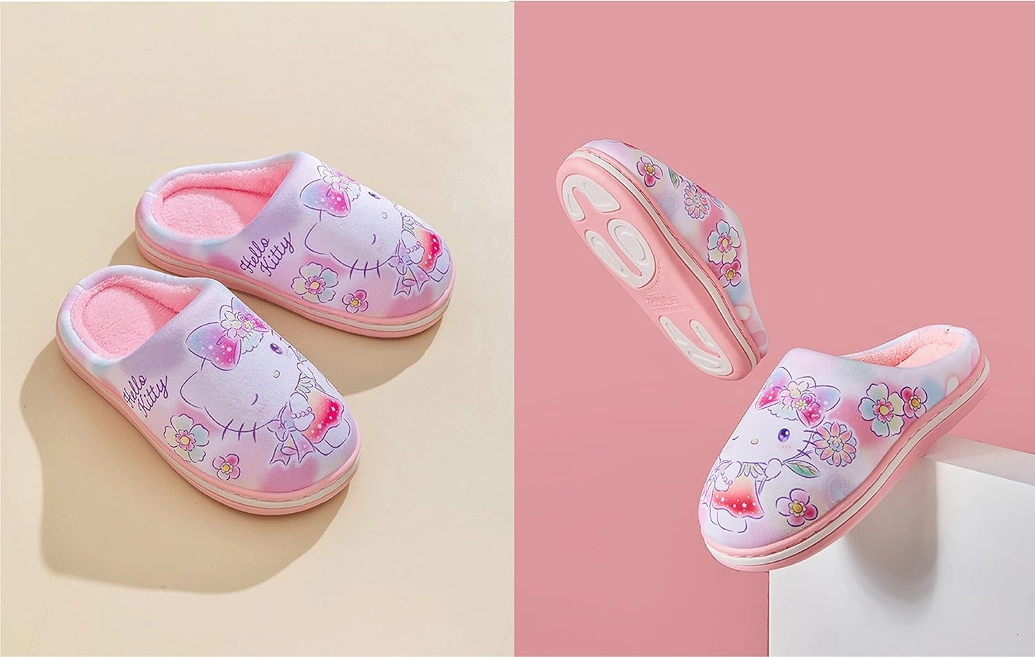 Everyday Delights Hello Kitty Flowers Plush Slippers for Girls Kids Children