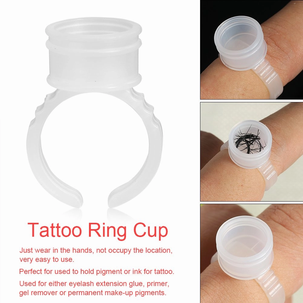 Eyebrow Ink Ring Cup, 500pcs Disposable Plastic Eyebrow Nail Art Finger Rings Pigments Holder Container Cup Medium Size (500pcs)