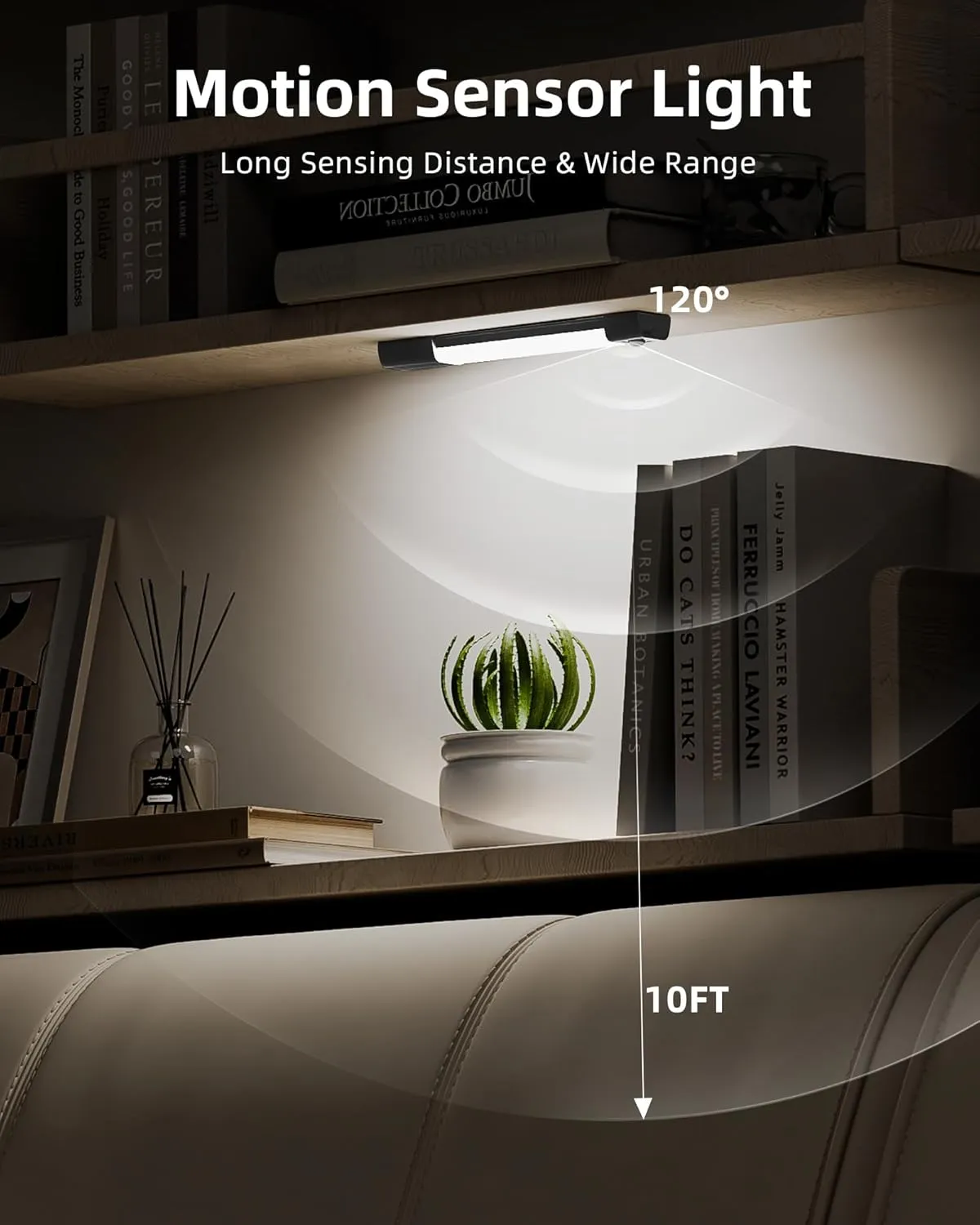 EZVALO Under Cabinet Lighting, 50 LED Rechargeable Under Cabinet Lights Wireless, 3 Color Temps 11.8in Motion Sensor Light Indoor, Dimmer Closet Lights for Kitchen, Cabinet, Bedroom (3 Pcs, Black)