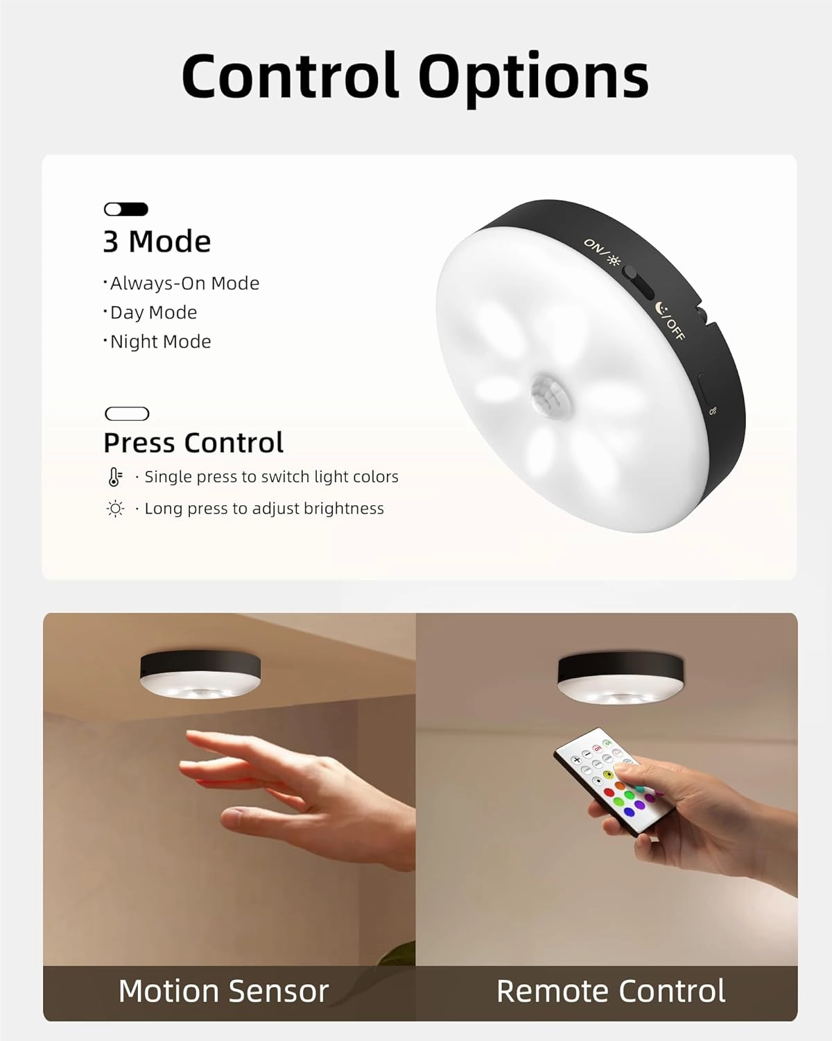 EZVALO Under Cabinet Lighting,1000mAh Rechargeable Puck Lights with Remote,3 Color Temps & 12 RGB Motion Sensor Closet Lights Indoor,Dimmable Under Cabinet Lights for Kitchen,Cabinets,Closet (3 Packs)