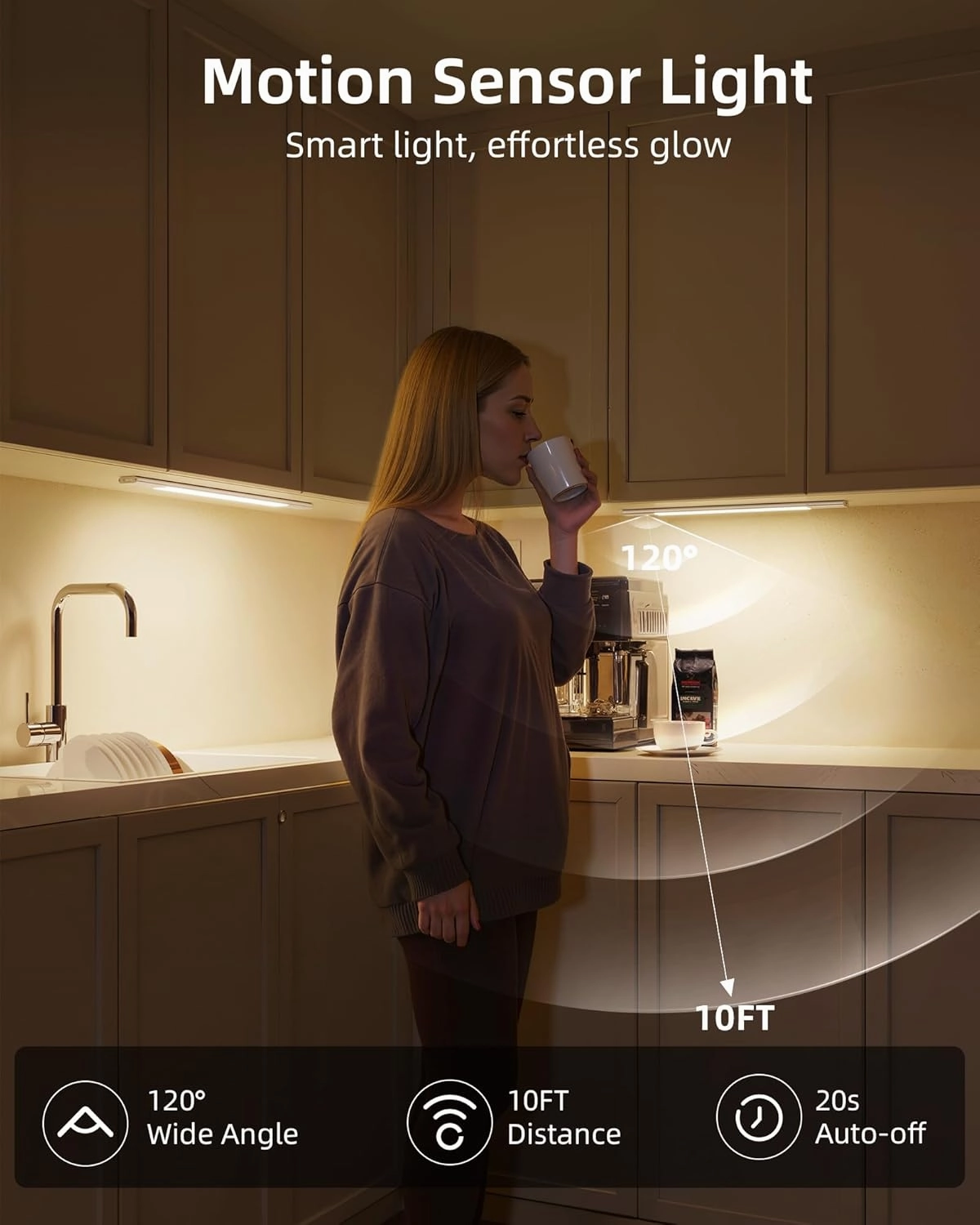 EZVALO Under Cabinet Lighting, 2-Pack Motion Sensor Lights with 3 Detachable Batteries, 76 LED Dimmable Closet Lights, 3 Color Temps, Under Counter Lights for Kitchen, Wardrobe, Pantry