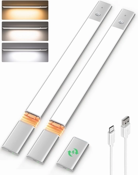 EZVALO Under Cabinet Lighting, 2-Pack Motion Sensor Lights with 3 Detachable Batteries, 76 LED Dimmable Closet Lights, 3 Color Temps, Under Counter Lights for Kitchen, Wardrobe, Pantry
