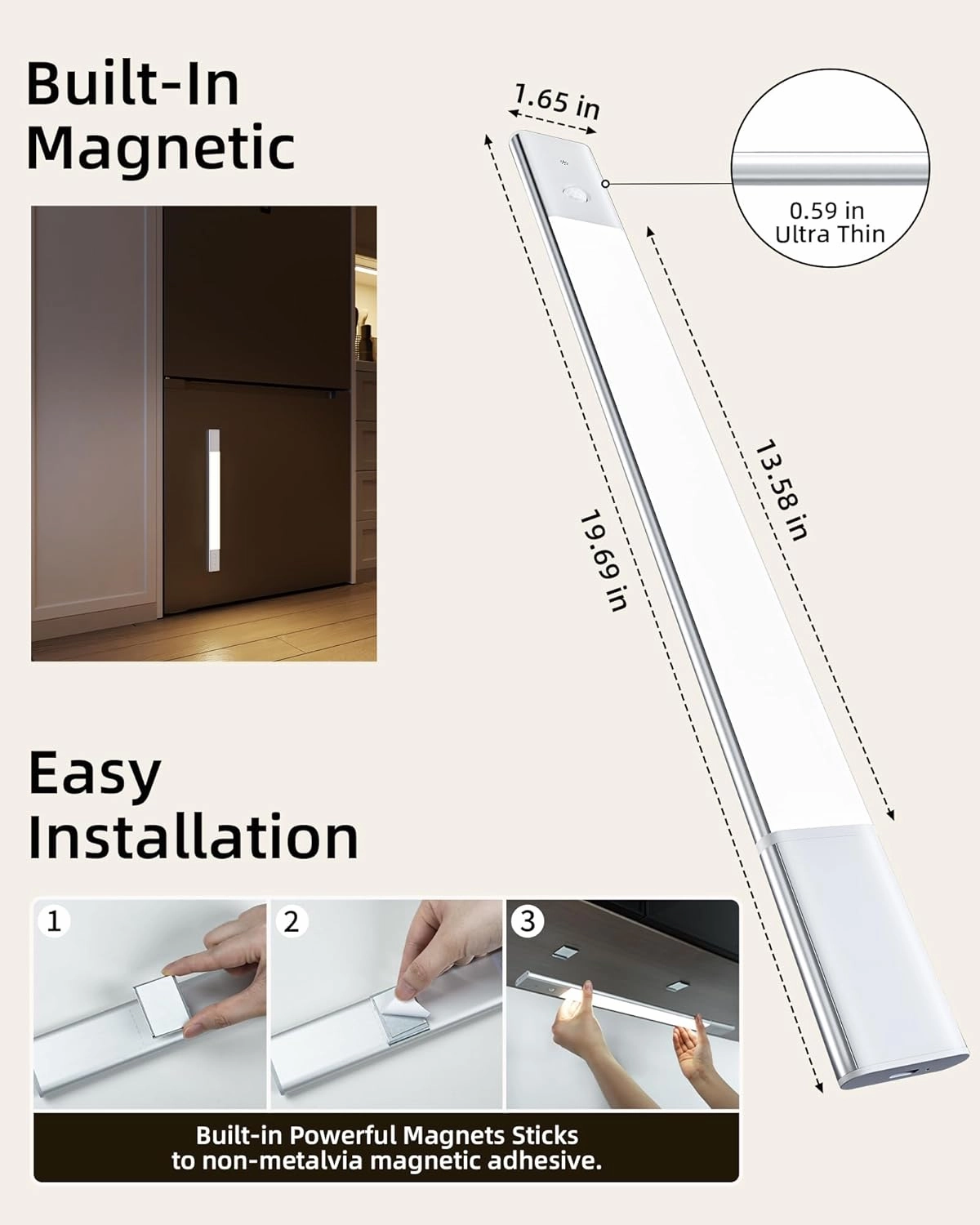 EZVALO Under Cabinet Lighting, 2-Pack Motion Sensor Lights with 3 Detachable Batteries, 76 LED Dimmable Closet Lights, 3 Color Temps, Under Counter Lights for Kitchen, Wardrobe, Pantry
