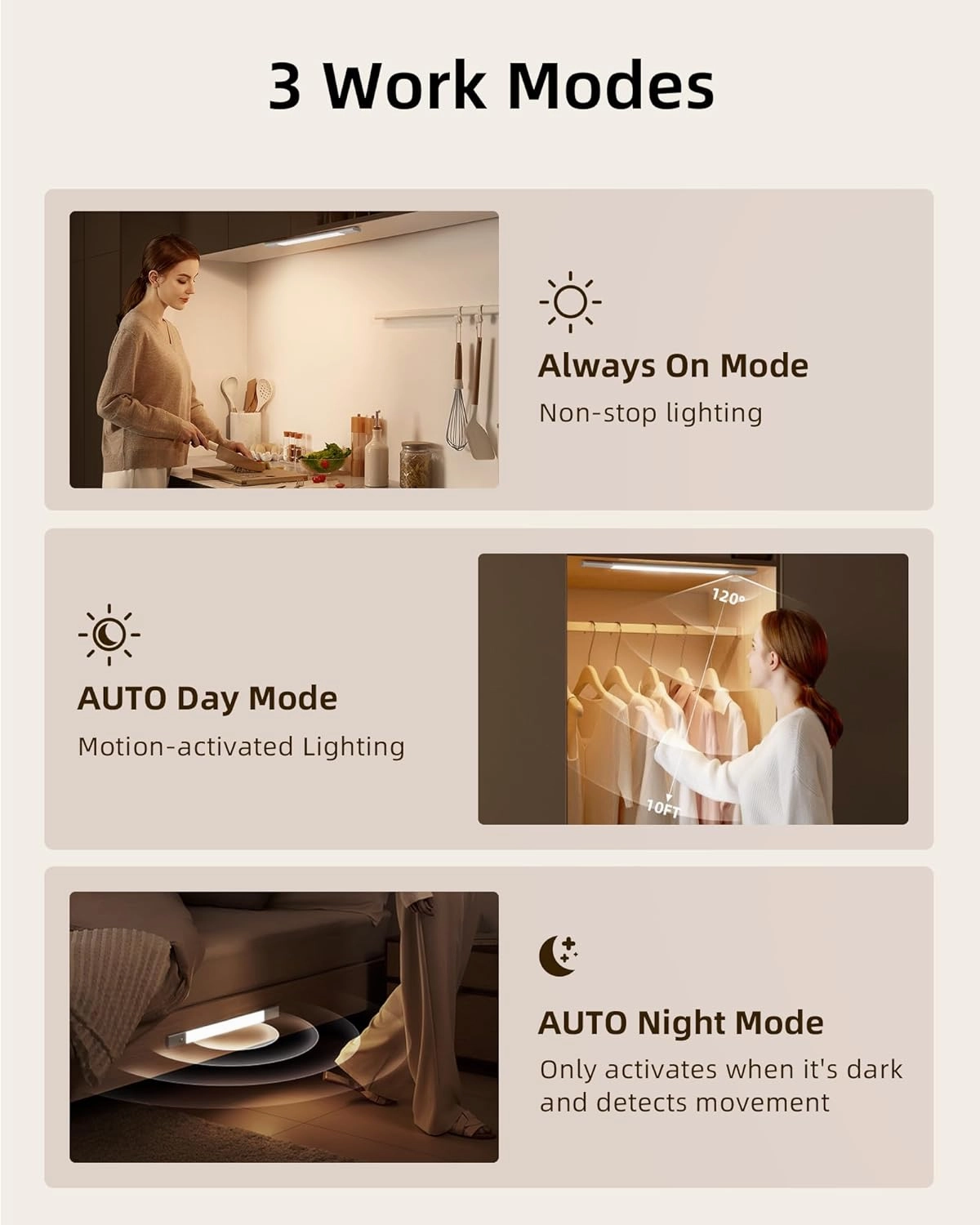 EZVALO Under Cabinet Lighting, Motion Sensor Closet Lights with 3 Extra Batteries, 76 LEDs Dimmable Eye-Caring Rechargeable LED Lights, 3 Color Temps, Under Counter Lights for Kitchen, Wardrobe
