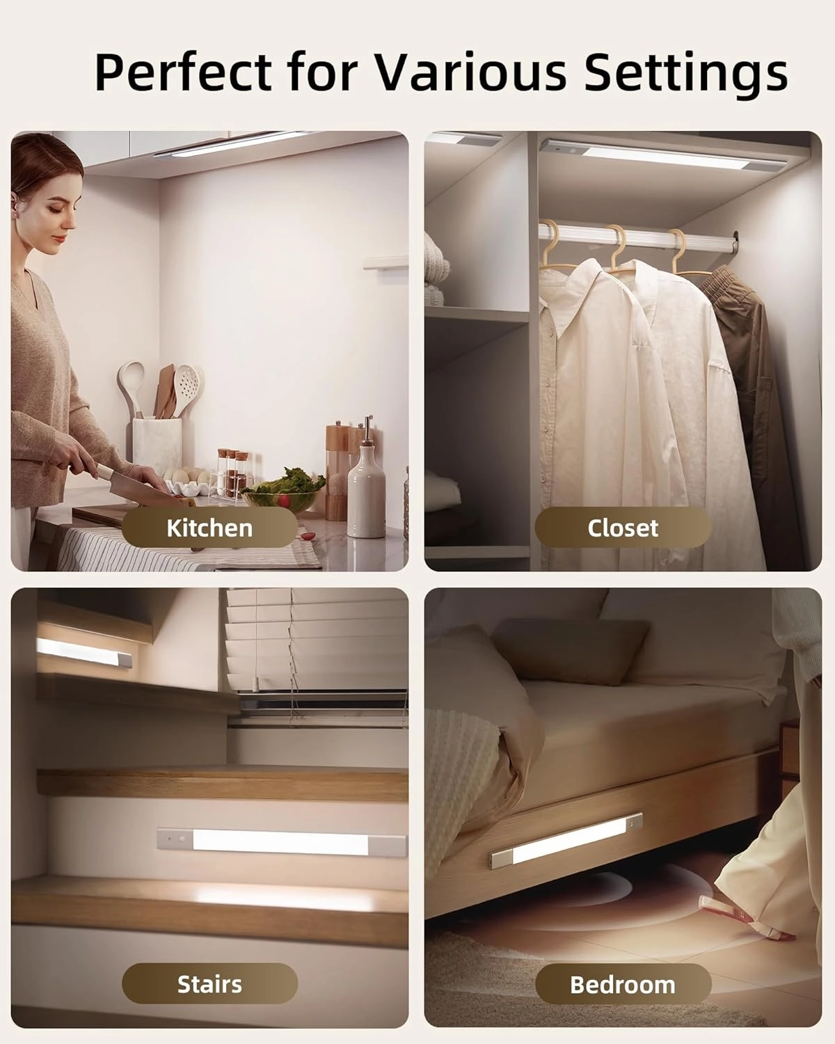 EZVALO Under Cabinet Lighting, Motion Sensor Closet Lights with 3 Extra Batteries, 76 LEDs Dimmable Eye-Caring Rechargeable LED Lights, 3 Color Temps, Under Counter Lights for Kitchen, Wardrobe