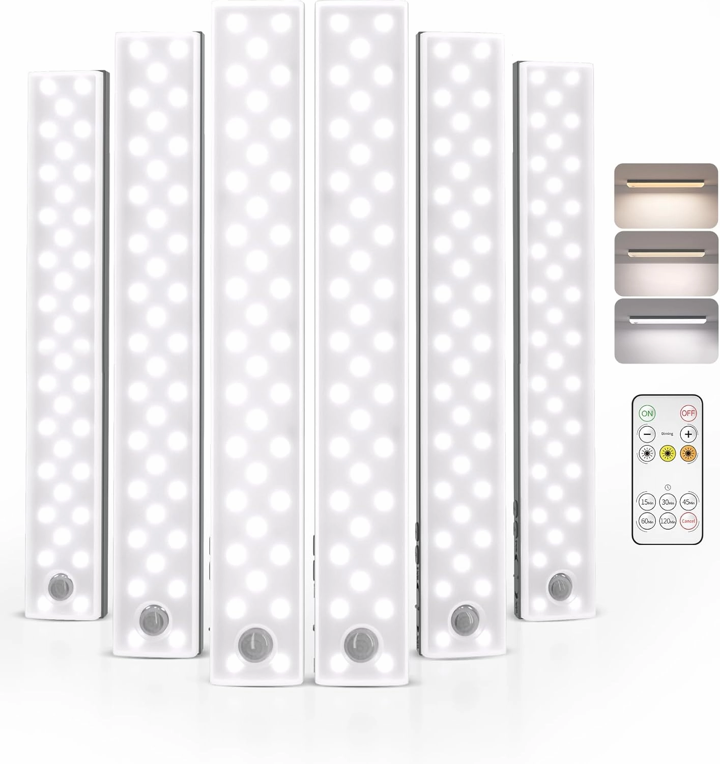 EZVALO Under Cabinet Lights, 62 LED Rechargeable Battery Operated Motion Sensor Light Indoor 3 Color Temps, Wireless Closet Lights Under Counter Lights for Kitchen 6 Pack