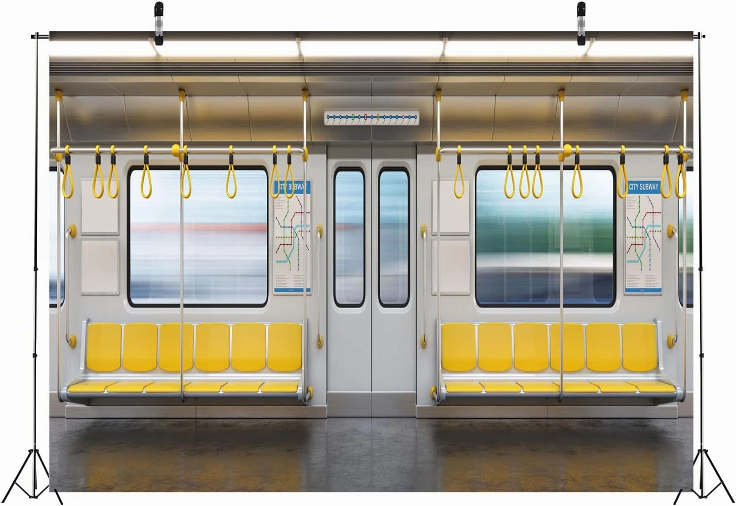 Fabric 7x5ft City Subway Car Backdrop for Photography 3D Metro Cross Section Empty Interior Public Seat Background Birthday Party Decorations Event Banner Kids Adults Portrait Photo Booth Props