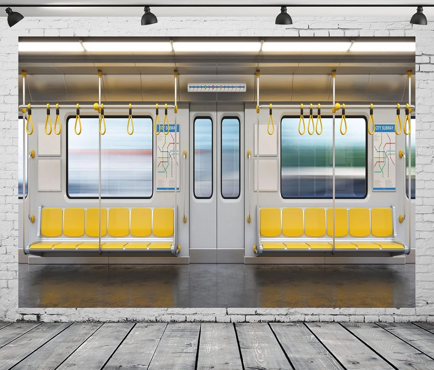 Fabric 7x5ft City Subway Car Backdrop for Photography 3D Metro Cross Section Empty Interior Public Seat Background Birthday Party Decorations Event Banner Kids Adults Portrait Photo Booth Props