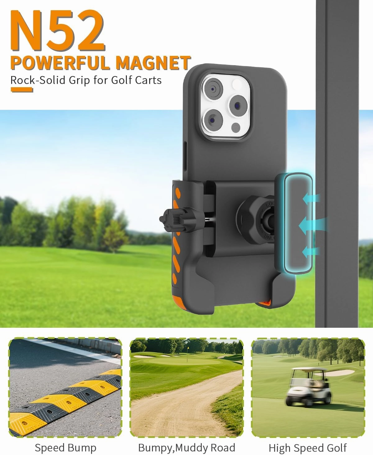 FASON Magnetic Golf Cart Accessories | Magnetic Golf Cart Phone Holder | Magnetic Cigar Holder for Golf Cart | Golf Accessories Gift Set for Men & Women