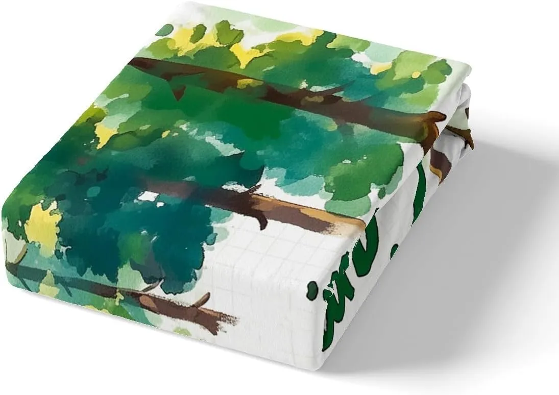 Feelyou Camping Bed Sheets Set Full Size Tents Sheet Set for Kids Boys Girls Camping Chair and Desk Sheets with Deep Pocket Fitted Sheet Forest Bedding Set Bright Green