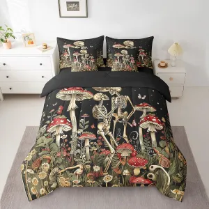 Feelyou Cute Mushroom Decor 7 Pieces Bedding Set Boys Girls King Size Moon Comforter Set with Sheets Ultra Soft Skull Bed in a Bag Mushroom Bedspread Cover Room Decor Wild Mushroom