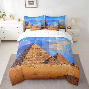 Feelyou Queen Comforter Set 7 Pcs Pyramid Print Bedding Set Ancient Egypt Theme Bed in a Bag Famous Egyptian Cityscape Comforter Adults Egypt Culture Bed Set with Sheets, Pillowcases, Pillow Covers