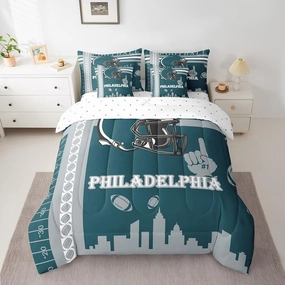 Feelyou Football 7 Pieces Comforter Sets Philadelphia Bedding Set for All Season Full Size Gifts for Football Fans Football City Bed in a Bag with Comforter, Sheets, Pillowcases & Cushion Cover