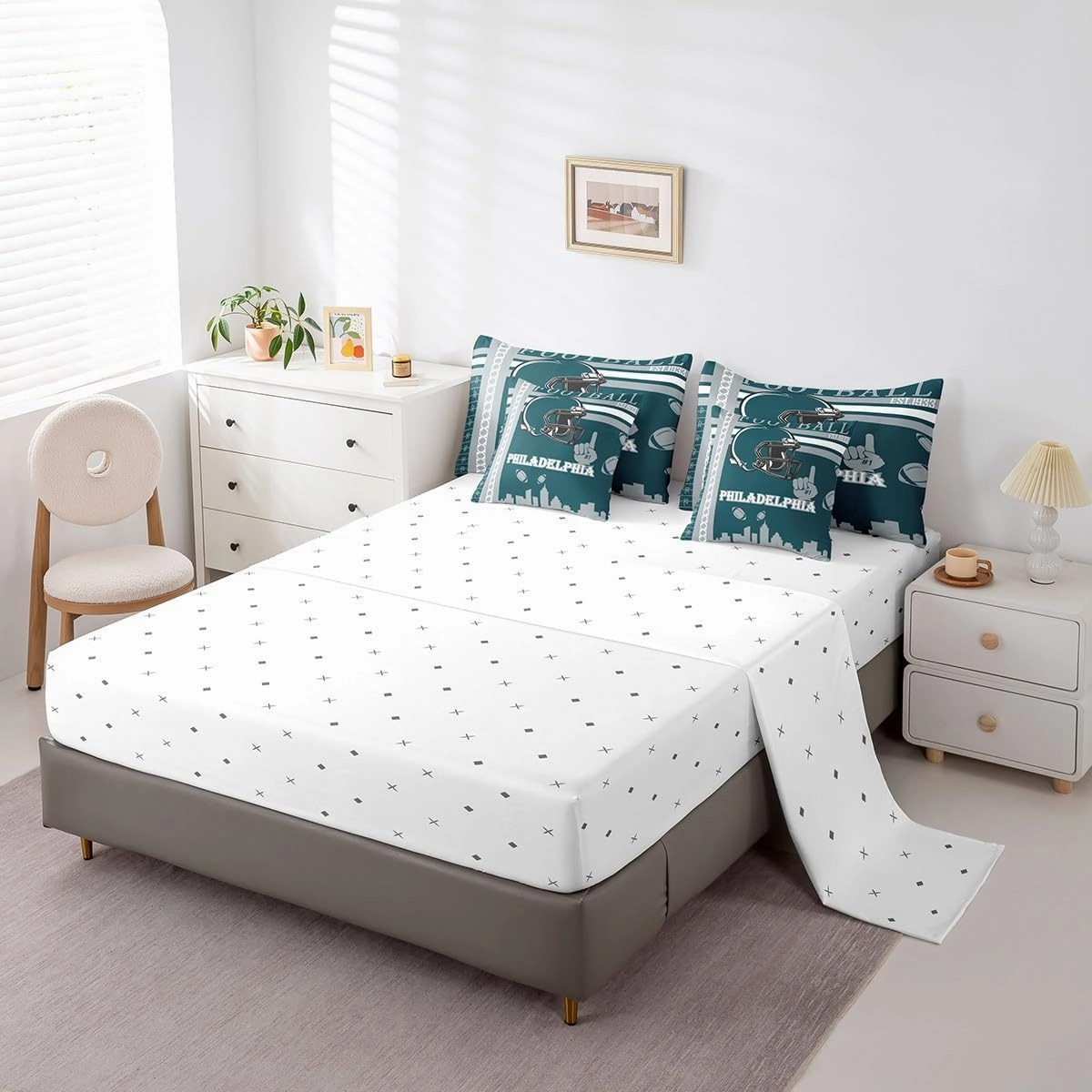 Feelyou Football 7 Pieces Comforter Sets Philadelphia Bedding Set for All Season Full Size Gifts for Football Fans Football City Bed in a Bag with Comforter, Sheets, Pillowcases & Cushion Cover