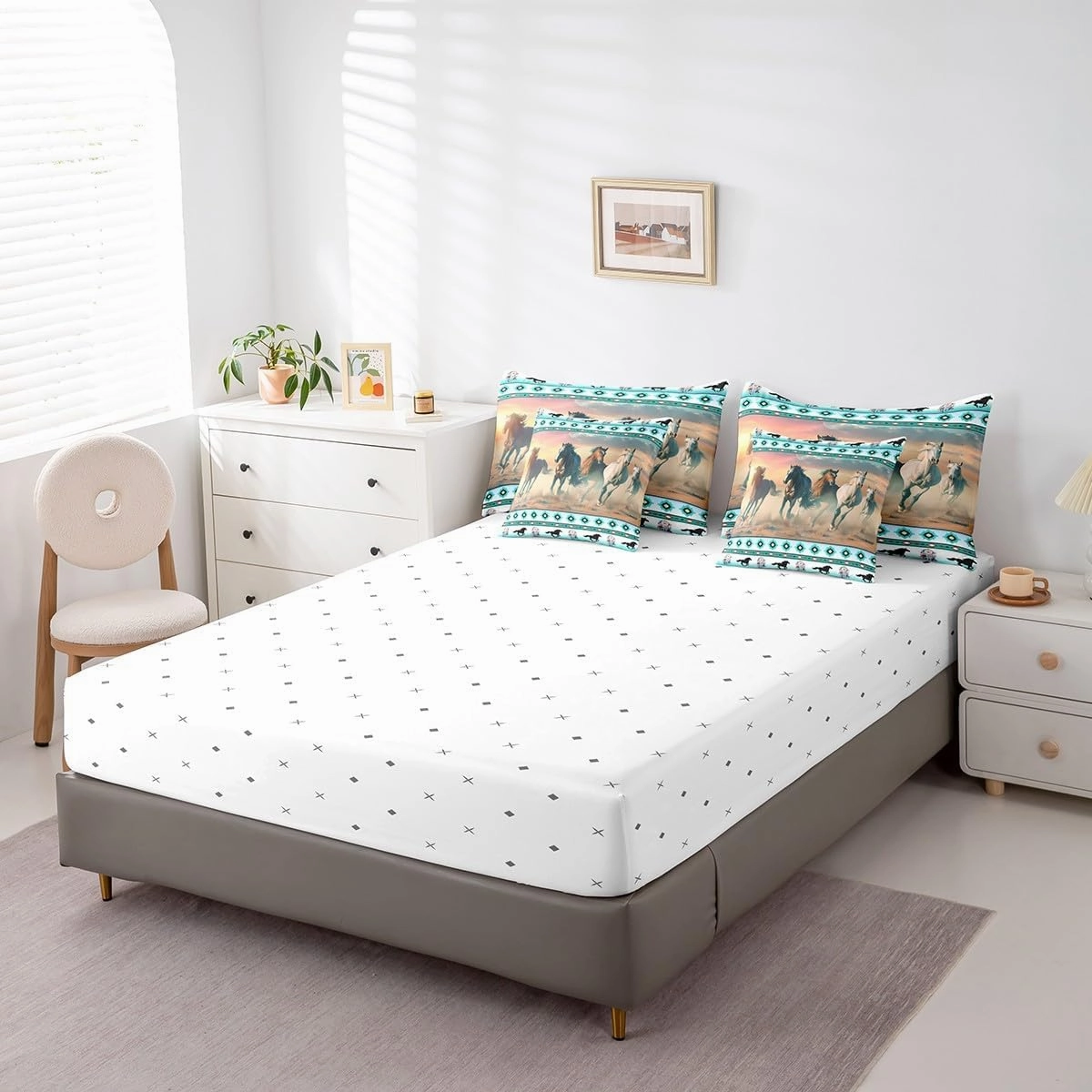 Feelyou Horse Comforter Set with Sheets Dream Catchers Western Bed in a Bag for Kids Boys Girls Bedroom Bed Decor Southwestern Native Aztec 7 Piece Bedding Set Full Size Tribal Geometry Bedding Set