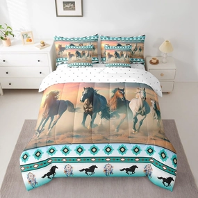 Feelyou Horse Comforter Set with Sheets Dream Catchers Western Bed in a Bag for Kids Boys Girls Bedroom Bed Decor Southwestern Native Aztec 7 Piece Bedding Set Full Size Tribal Geometry Bedding Set