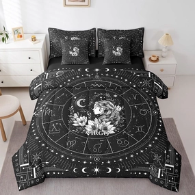 Feelyou Zodiac 7 Piece Bedding Set Queen Size Virgo Comforter Set with Sheets for Kids Boys Girls Teens Moon Star Pattern Bed in a Bag Universe Cloud Galaxy Bed Set