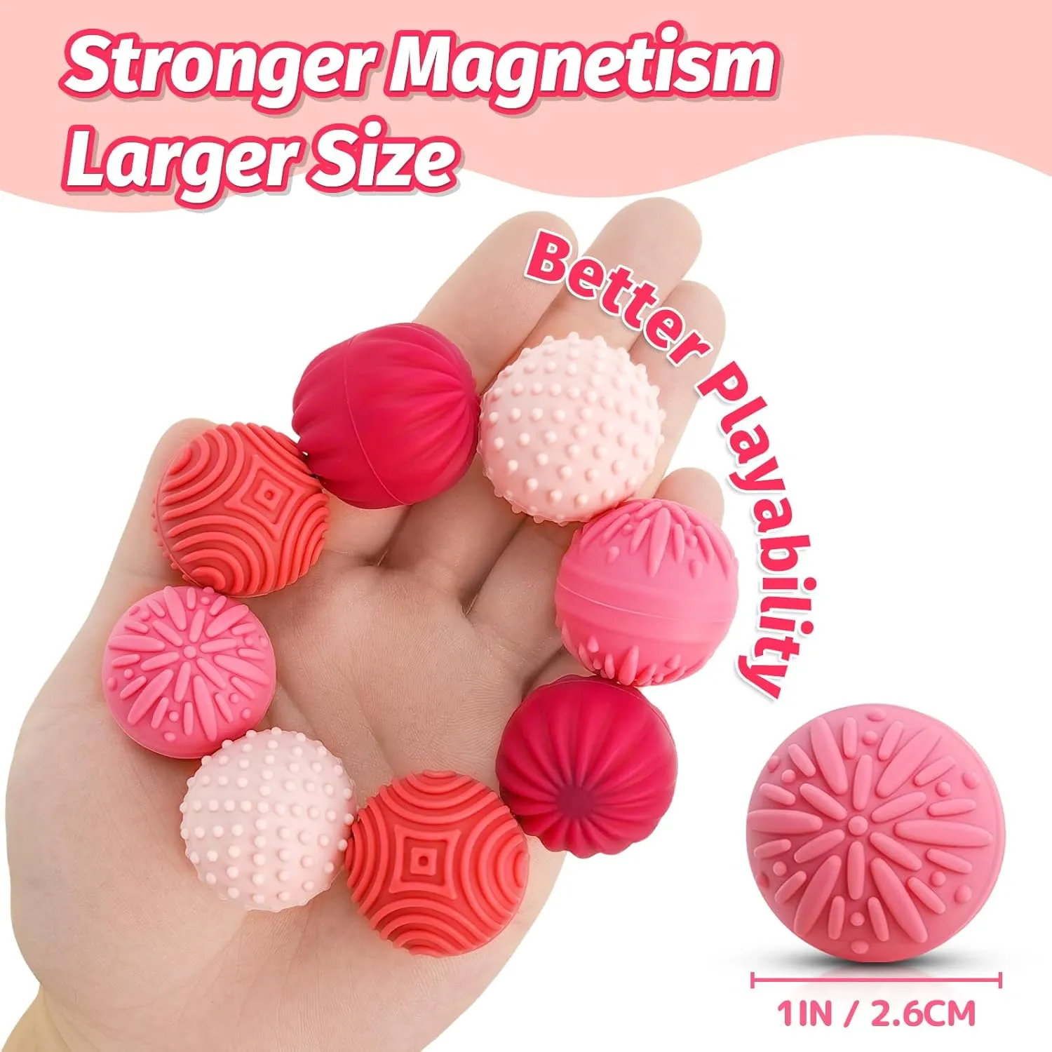 Fidget Magnetic Balls Toy - 8 PCS Red Texture Tactile Sensory Gift for Teens Adult ADHD Autism Anxiety, Silent Stress Relief Massage Roller Item Desk Toy for Home Office Calm Down with Case
