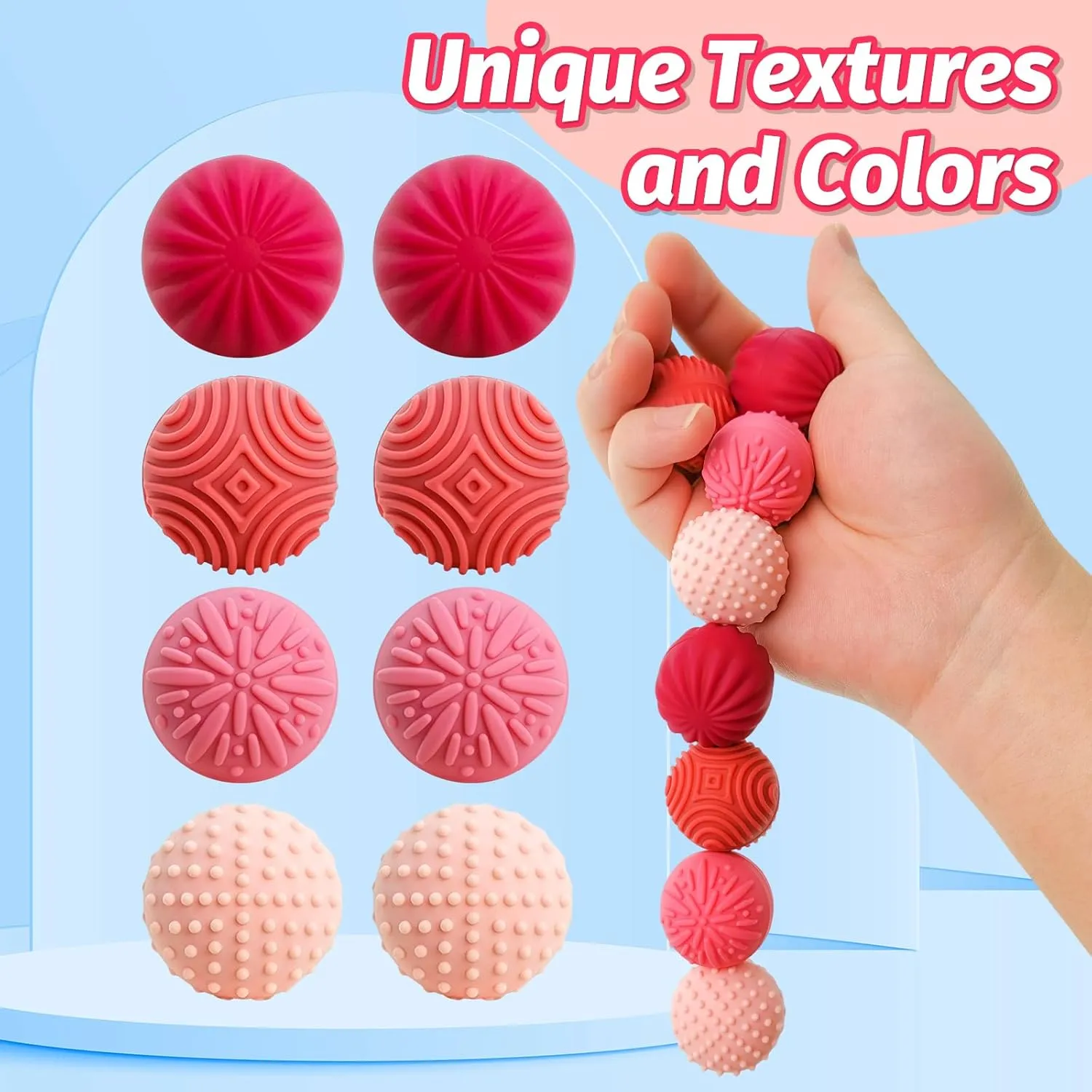 Fidget Magnetic Balls Toy - 8 PCS Red Texture Tactile Sensory Gift for Teens Adult ADHD Autism Anxiety, Silent Stress Relief Massage Roller Item Desk Toy for Home Office Calm Down with Case