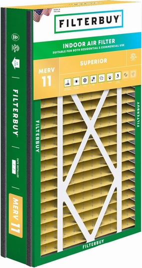 Filterbuy 16x25x3 Air Filter MERV 11 Allergen Defense (1-Pack), Pleated HVAC AC Furnace Air Filters Replacement for Trion Air Bear, Lennox X0581, and More (Actual Size: 15.63 x 24.13 x 3.00 Inches)