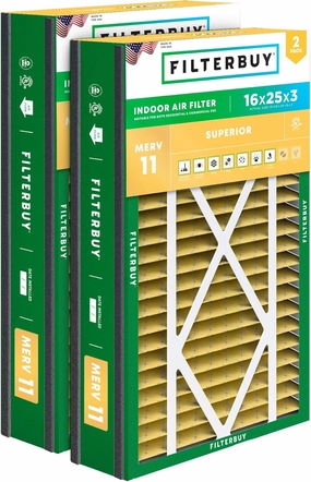Filterbuy 16x25x3 Air Filter MERV 11 Allergen Defense (2-Pack), Pleated HVAC AC Furnace Air Filters Replacement for Trion Air Bear, Lennox X0581, and More (Actual Size: 15.63 x 24.13 x 3.00 Inches)