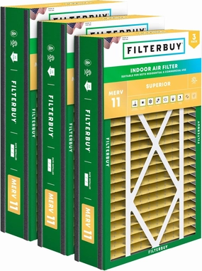 Filterbuy 16x25x3 Air Filter MERV 11 Allergen Defense (3-Pack), Pleated HVAC AC Furnace Air Filters Replacement for Trion Air Bear, Lennox X0581, and More (Actual Size: 15.63 x 24.13 x 3.00 Inches)