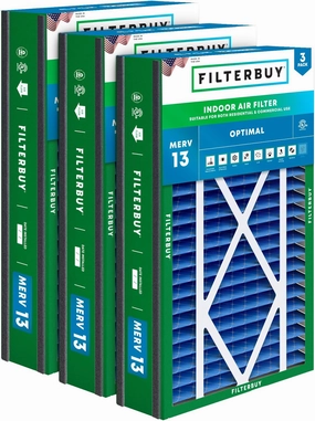 Filterbuy 16x25x3 Air Filter MERV 13 Optimal Defense (3-Pack), Pleated HVAC AC Furnace Air Filters Replacement for Trion Air Bear, Lennox X0581, and More (Actual Size: 15.63 x 24.13 x 3.00 Inches)
