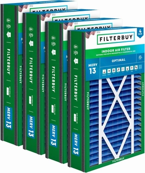 Filterbuy 16x25x3 Air Filter MERV 13 Optimal Defense (4-Pack), Pleated HVAC AC Furnace Air Filters Replacement for Trion Air Bear, Lennox X0581, and More (Actual Size: 15.63 x 24.13 x 3.00 Inches)