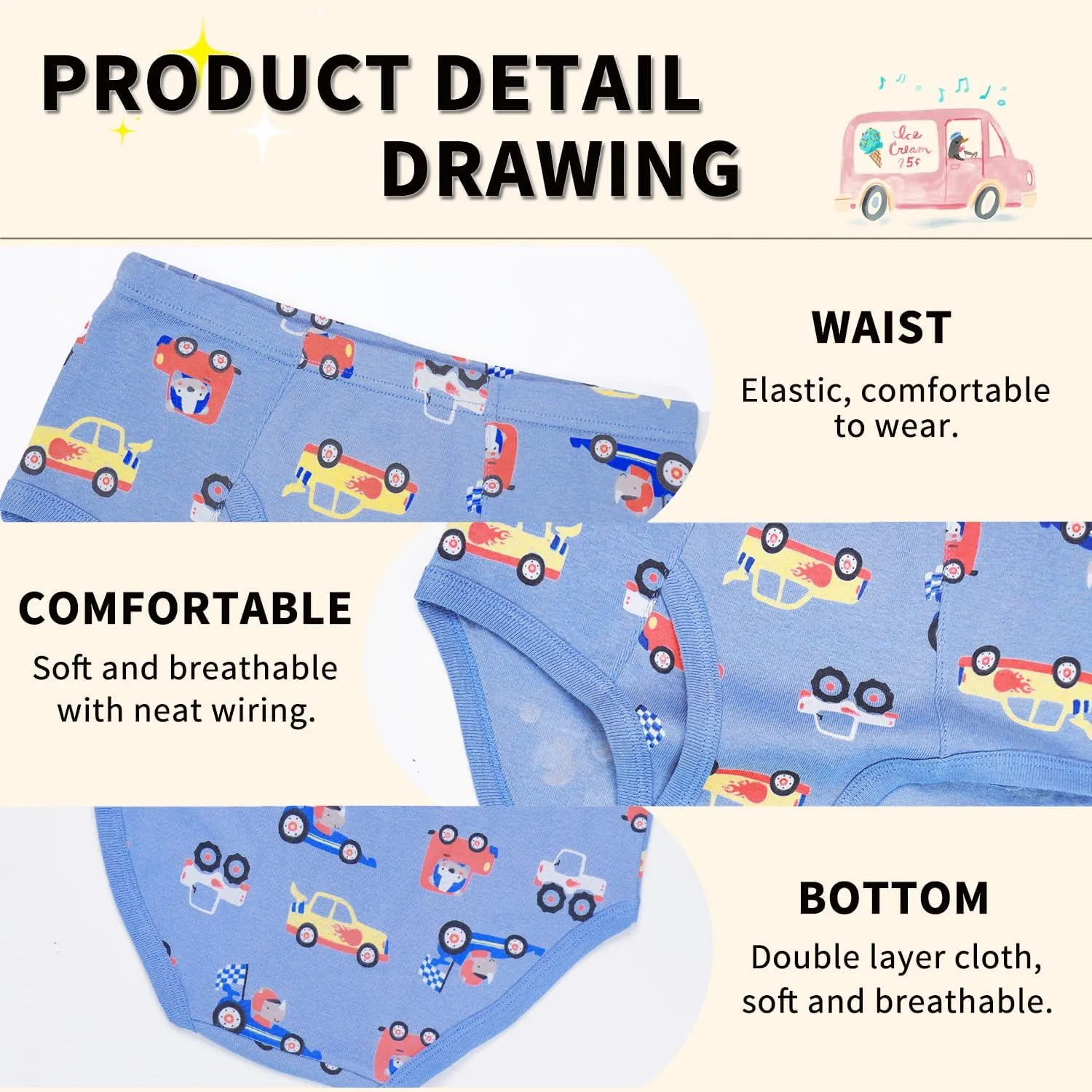 Finihen Boys Soft Cotton Underwear For Toddler Boy Truck Dinosaur Multipacks Briefs Children Undies