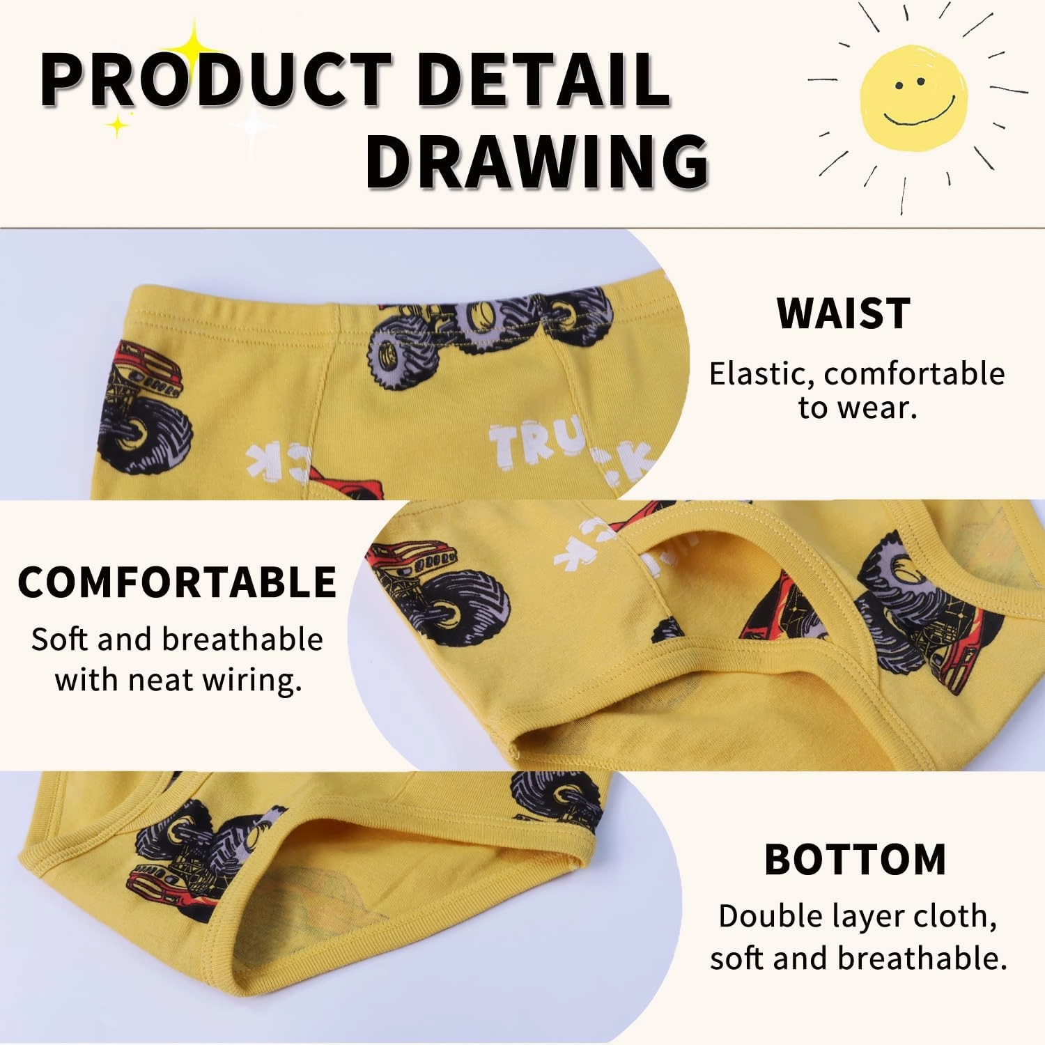 Finihen Boys Soft Cotton Underwear For Toddler Boy Truck Dinosaur Multipacks Briefs Children Undies