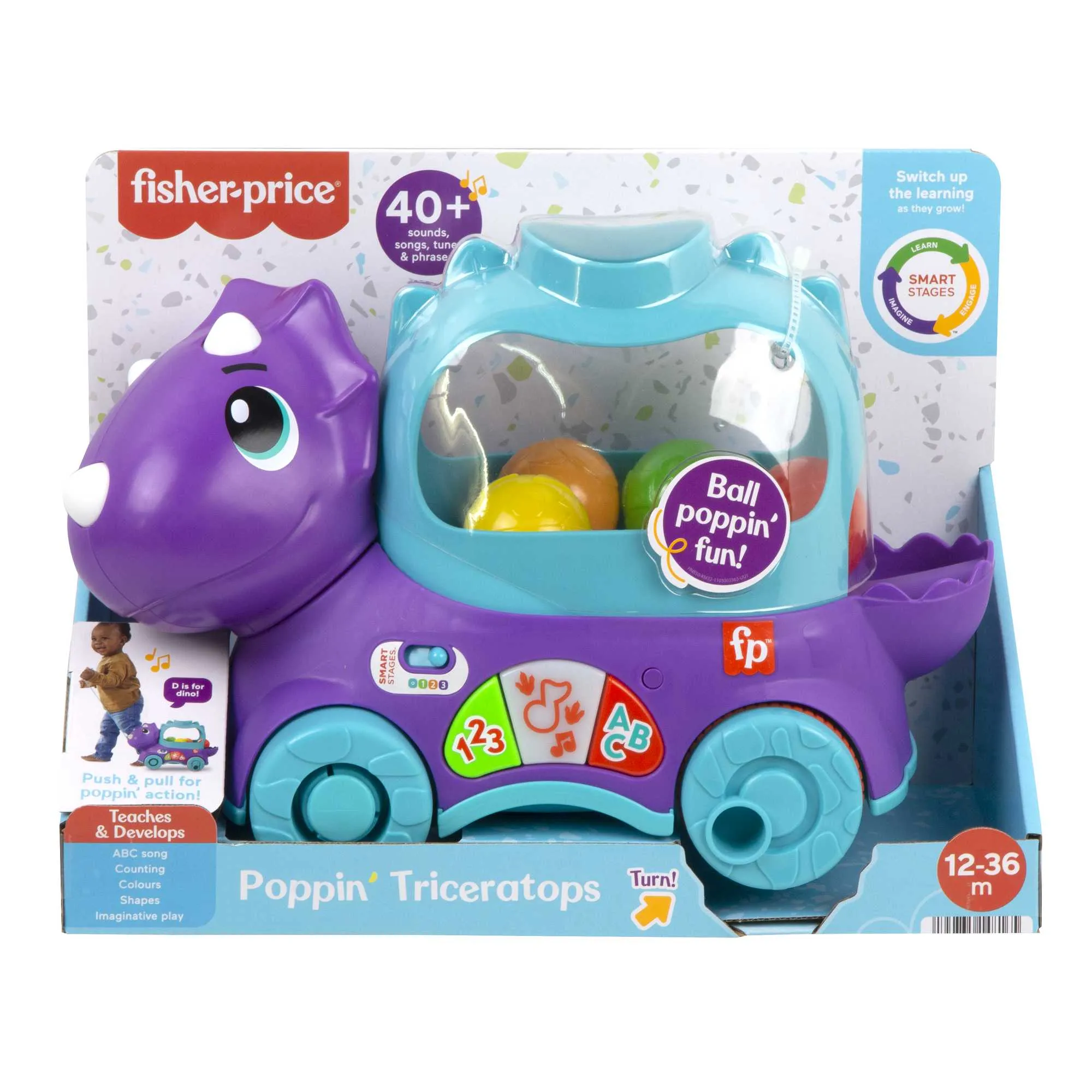 Fisher-Price Poppin’ Triceratops Interactive Ball Popper Pull Toy