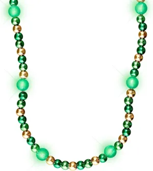 FlashingBlinkyLights Green & Gold Light Up LED Bead Necklace (Set of 12)