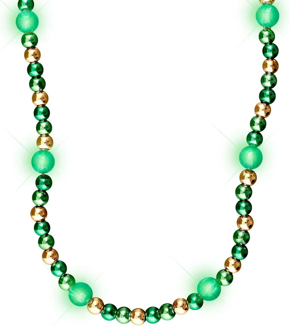 FlashingBlinkyLights Green & Gold Light Up LED Bead Necklace (Set of 12)