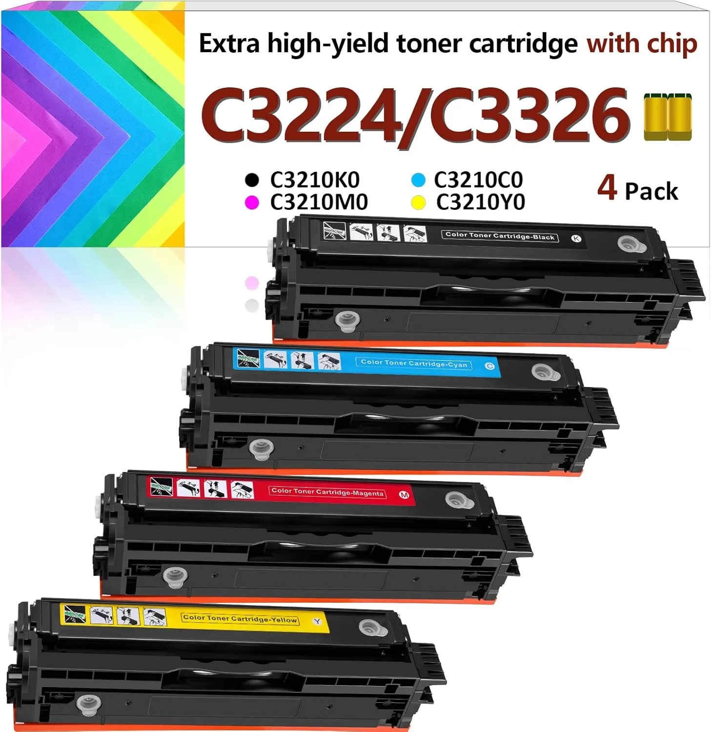 for Lexmark MC3224 MC3326 Toner Cartridges (with Chip),C3210K0 C3210C0 C3210M0 C3210Y0 Ink Cartridge for C3224dw MC3224i MC3224dwe MC3224adwe C3326dw MC3326i MC3326dwe C3426dw MC3426i Printer (4 Pack)