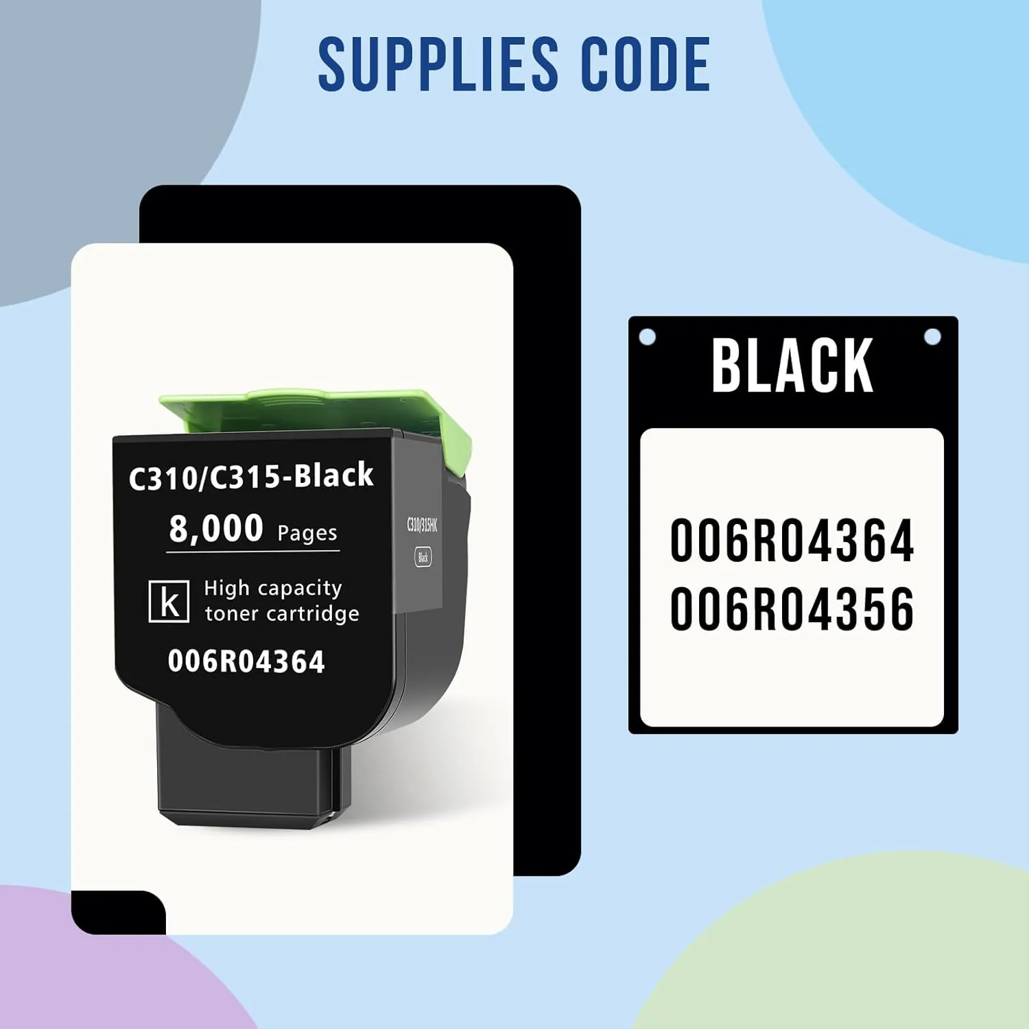 for Xerox C315 C310 Toner Cartridge Black 2 Pack 8000 Pages Extra High Capacity Replacement 006R04364 Compatible 006R04356 Standard Ink Cartridge for Xerox C315DNI C310DNI Color Printer(2 Pack,Black)
