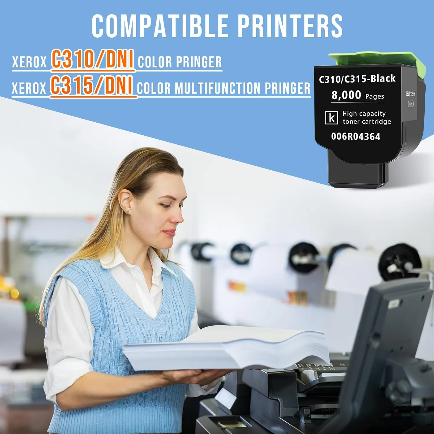 for Xerox C315 C310 Toner Cartridge Black 2 Pack 8000 Pages Extra High Capacity Replacement 006R04364 Compatible 006R04356 Standard Ink Cartridge for Xerox C315DNI C310DNI Color Printer(2 Pack,Black)
