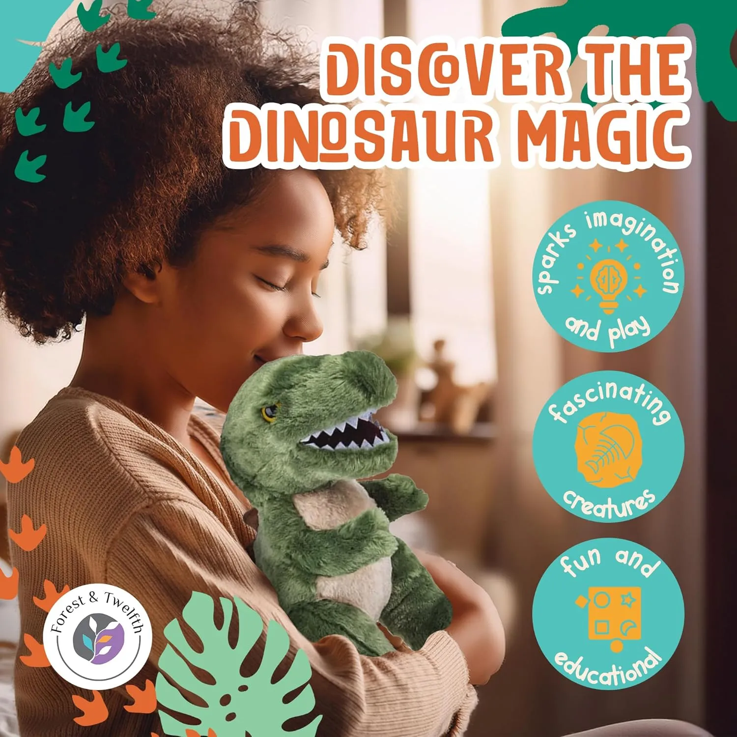 Forest & Twelfth 13” T-Rex Dinosaur Stuffed Animal Plush Toys, Cute, Ultra Cuddly, Huggable Soft Dino Toy, Nursery Decor, Baby Shower Decorations, Birthday Gift for Boys and Girls (13" T-Rex)