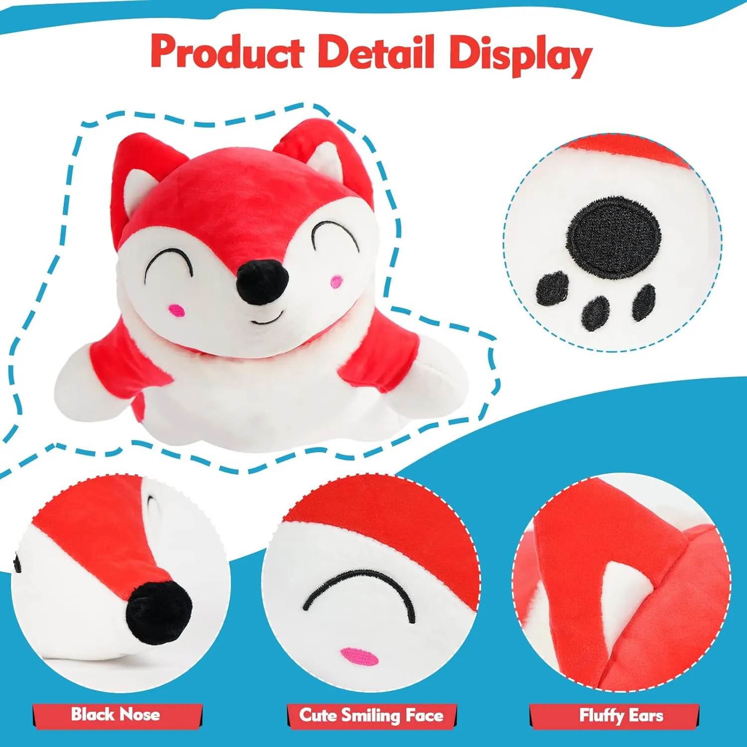 Fox Stuffed Animal Plush Body Pillow, 35.4in Cute Red Soft Fox Plushie Giant Kawaii Toy Doll Birthday Gift for Kids Boys Girls