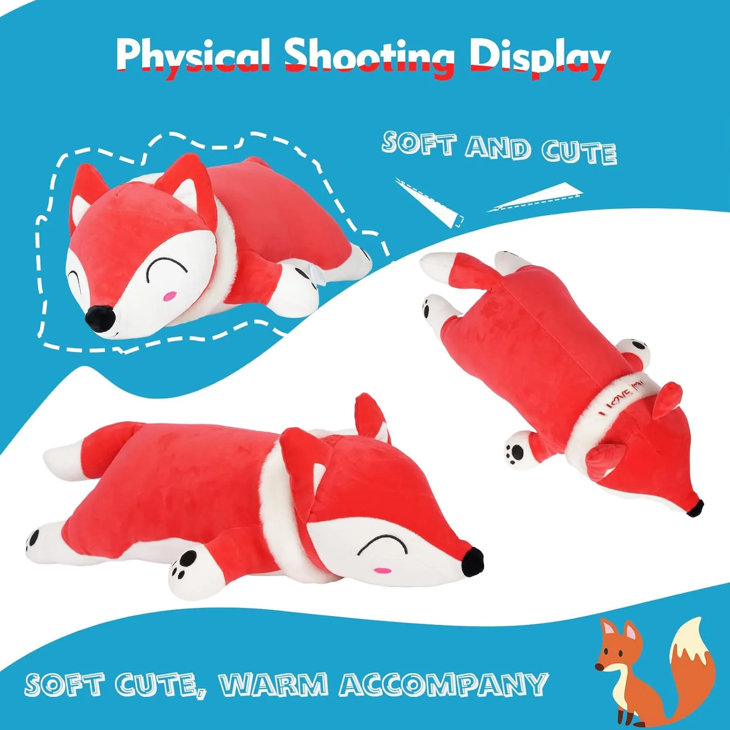 Fox Stuffed Animal Plush Body Pillow, 35.4in Cute Red Soft Fox Plushie Giant Kawaii Toy Doll Birthday Gift for Kids Boys Girls