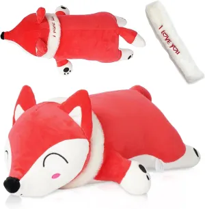 Fox Stuffed Animal Plush Body Pillow, 35.4in Cute Red Soft Fox Plushie Giant Kawaii Toy Doll Birthday Gift for Kids Boys Girls