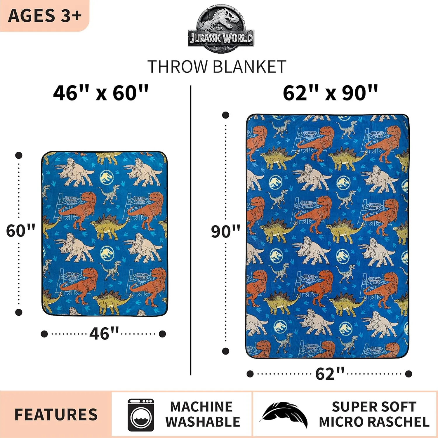 Franco Kids Bedding Super Soft Plush Throw Blanket, 46 in x 60 in, Jurassic World