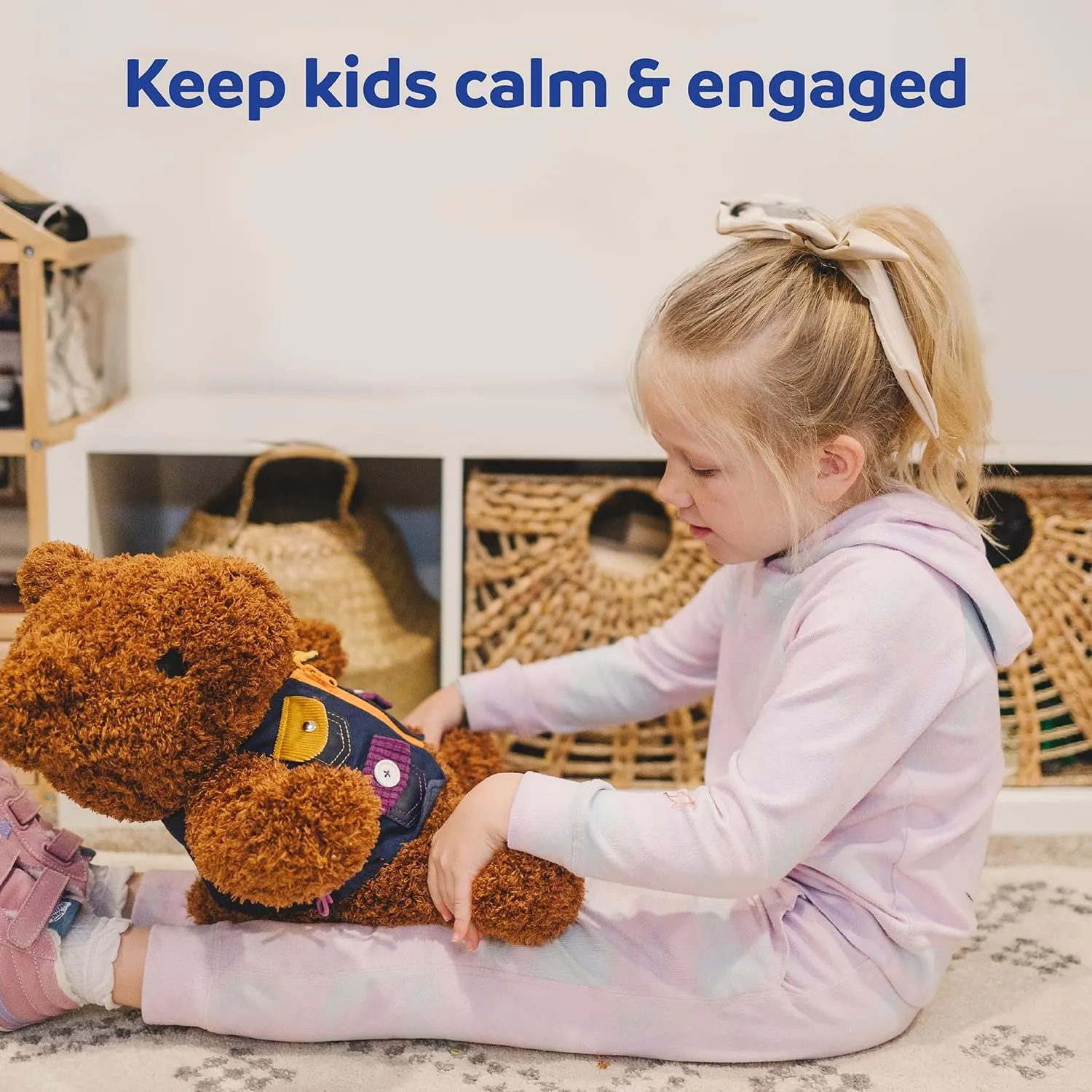 Fun and Function Weighted Teddy Bear & Mini Me Vest - Learning Stuffed Animal Dressing Bear - Zipper Practice for Kids - Includes Learning Bear & Vest Zipper Button Snap Toy for Toddlers
