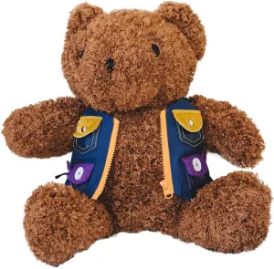 Fun and Function Weighted Teddy Bear & Mini Me Vest - Learning Stuffed Animal Dressing Bear - Zipper Practice for Kids - Includes Learning Bear & Vest Zipper Button Snap Toy for Toddlers