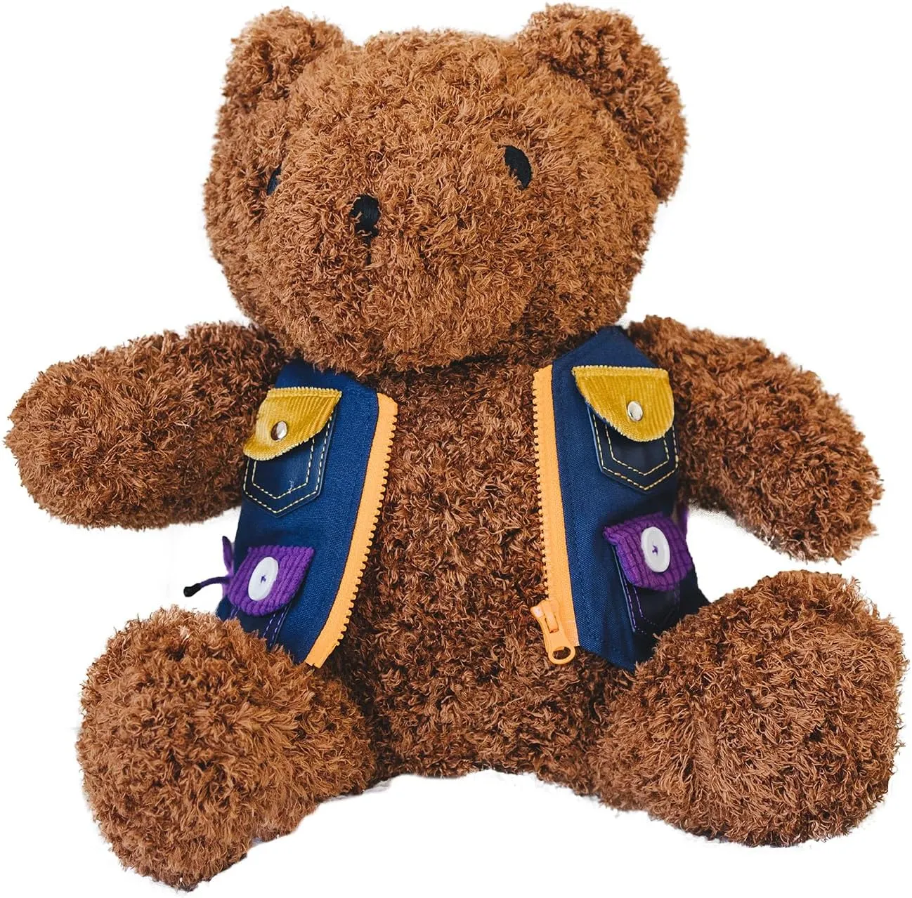 Fun and Function Weighted Teddy Bear & Mini Me Vest - Learning Stuffed Animal Dressing Bear - Zipper Practice for Kids - Includes Learning Bear & Vest Zipper Button Snap Toy for Toddlers